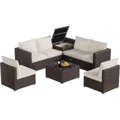 Garvee 5 Piece Outdoor Patio Furniture Sets, Wicker Conversation Set for Porch Deck, Rattan Sofa Chair with Cushion