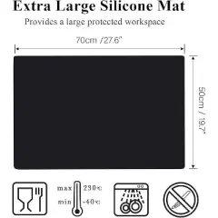 JDICTION 27.5x19.6 Inches Silicone Craft Mat Heat Resistant, Extra Large Non Skid Pad For Jewelry Resin Casting Counter Table Protector, Black