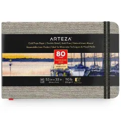 Arteza Hardcover Watercolor Paper Pad, 3.5"x5.5", 80 Pages - 2 Pack