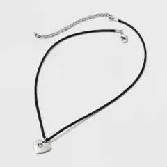 Heart Cord and Ear Pendant Necklace Set 2pc - Wild Fable&trade; Black/Silver