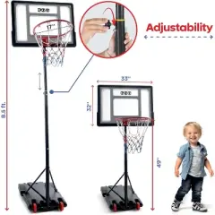 Kids Basketball Hoop - 70-84in Adjustable Height, Portable Basketball Hoops & Goals for Kids-Youth in In/Outdoor - Fillable Base - Play22Usa