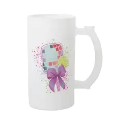 Elanze Designs Freezable Beer Stein Mug With Thumb Grip Handle, 16 Ounce Frosted Glass, Disco Pickleball Paddle