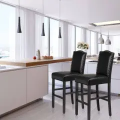 Set of 2 Upholstered PU Barstools with Studded Decor - Glitzhome