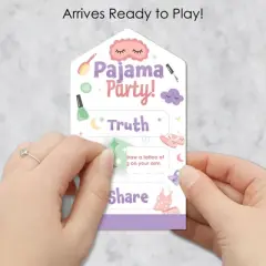 Big Dot of Happiness Pajama Slumber Party - Girls Sleepover Birthday Party Game Pickle Cards - Truth, Dare, Share Pull Tabs - Set of 12