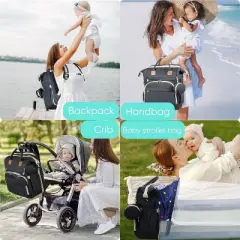 Itopfox Large Capacity Diaper Backpack with USB Port, Waterproof & Foldable Baby Travel Bag for Parents, Black