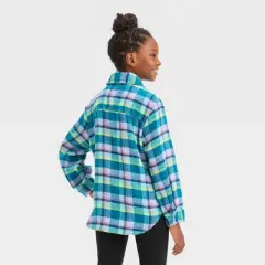 Girls' Plaid Button-Front Long Sleeve Shacket - Cat & Jack&trade;