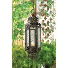 13" Iron Victorian Hanging Outdoor Lantern Bronze - Zingz & Thingz: Removable Hurricane, Indoor/Outdoor Use
