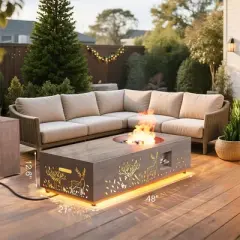 Evita Propane Fire Pit Table, 50,000 BTU with Propane Tank, Windshield, Glass Stone and Rain Cover-48.1*20.1*12.4 Inch