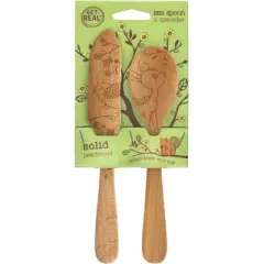 Talisman Designs Laser Etched Beechwood Jam Spoon & Spreader Set, Woodland Collection, Set of 2