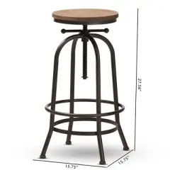 Aline Wood and Rust Finished Steel Adjustable Swivel Barstool Brown - BaxtonStudio