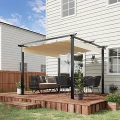 Outsunny 10' x 10' Retractable Pergola Canopy Patio Gazebo Sun Shelter with Aluminum Frame for Outdoors, Cream White