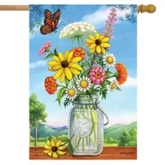 Sunshine Bouquet Spring House Flag Floral Mason Jar 28" x 40" Briarwood Lane