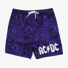 Men's AC/DC 7" Elastic Waist Printed Swim Shorts - Dark Purple