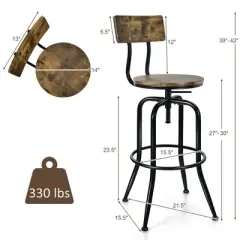 Costway Set of 4 Industrial Bar Stool Adjustable Swivel Counter-Height Dining Side Chair