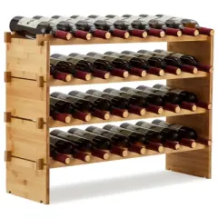 Bamboo Wine Rack 1.5Cm Thick Wood Wine Bottle Rack 36 Bottles Capacity 4 Layers Wine Storage Rack Durable Bamboo Wood