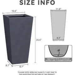 Rosemead Home & Garden 2pc Rectangular Concrete Outdoor Planter Pots Black 12.6"x12.6"x24.4"