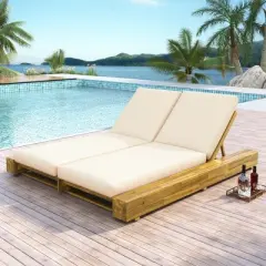 Christopher Knight Home Thira Rustic Outdoor Acacia Wood Double Chaise Lounge with Adjustable Back, No Cushion Included