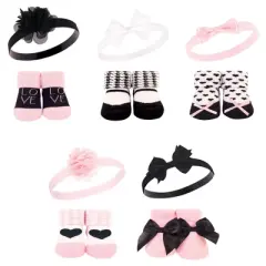 Hudson Baby Infant Girl 20Pc Headband and Socks Giftset, Pink Black Love, One Size