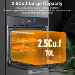 24" Single Wall Oven, with Steam&Grill&Air Frying Mode, 3000W, 240V, 2.5Cu.ft Stainless Steel Convection Built-in Oven, Advanced Colorful Touch Screen