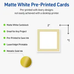 Avery Printable Square Cards, Gold Multi-Lined Border, 2" x 2", Matte White Square Cards, Laser/Inkjet, 120ct, Great for Business Cards