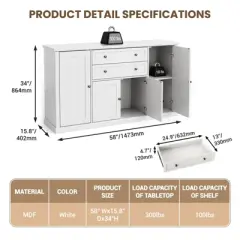 Farmhouse 58" Sideboard Buffet Cabinet with 2 Drawers and 4 Grooved Barn Doors, Wood Coffee Bar Buffet Table for Kitchen
