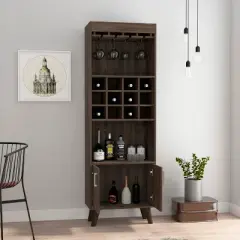 Gulches Liquor Storage Cabinet with 12 Bottle Cubbies, 9 Capacity Stemware Rack, 2 Shelves 22.4''W x 14.5''H and Double Door Cabinet 15''H x 11''W