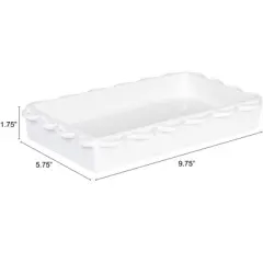 Storied Home Decorative Stoneware Scalloped Napkin Holder, White