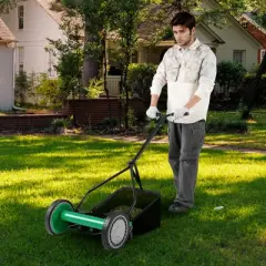 Tangkula 14" Manual Reel Mower w/ 5-Blade 6.6 Gallon Removable Grass Catcher for Garden