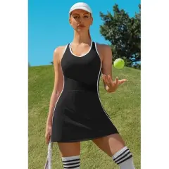 Attraco Women's Tennis Dresses with Shorts Pockets and Bra V Neck Racerback Golf Outfits