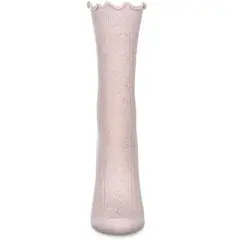 Memoi Women's Heart Ruffle Cuff Pointelle Crew Socks