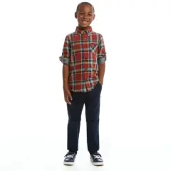 Andy & Evan  Infant  Boys Rust Plaid Two-Faced Buttondown Set