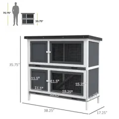 Akoasm Wooden Bunny Rabbit Crate & Cage With Removable Tray&pound;&not;Anti-Water Roof & Ramp For Indoor And Outdoor-Gray