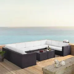 Biscayne 7pc Outdoor Wicker Sectional Set with 2 Coffee Tables & 4 Corner Seats  White - Crosley