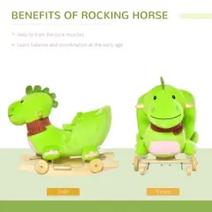 Baby Rocking horse Kids Interactive 2-in-1 Plush Ride-On Toys Stroller Rocking Dinosaur with Wheels and Nursery Song-3irtyhousy