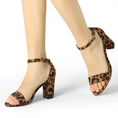 Allegra K Women's Open Toe Ankle Strap Chunky High Heels