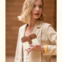 FATMOON Slim RFID Women's Wallet &ndash; Vegan Leather Card Holder with Zipper Pocket, Compact for Travel Going Out Shopping(Beige and Brown)