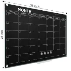 SCRIBBLEDO Black Magnetic Glass Calendar 24"x36" Monthly Dry Erase Planner