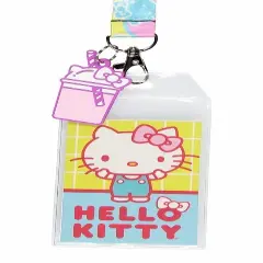 Hello Kitty Pastel ID Badge Holder Lanyard w/ Kitty Cup Rubber Pendant