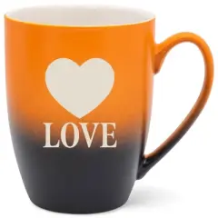 100 North Heart 10 Ounce Orange and Black Two Toned Ombre, Comfortably Fits Your Hands, Ceramic Tea Coffee Cup Mug, Love