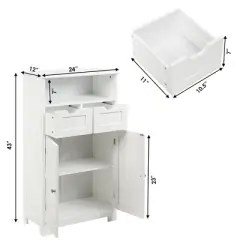 Costway Bathroom Floor Cabinet Wooden Storage Organizer Side Cabinet W/2 Drawer 2 Doors