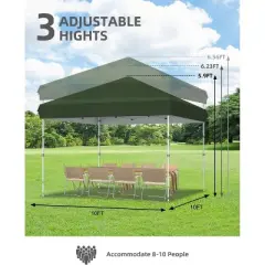 10x10 Pop Up Canopy with 1 Sidewall, Beach Tent 3 Adjustable Heights,UV Protection, Outdoor Sun Shade Events, Parties, Camping