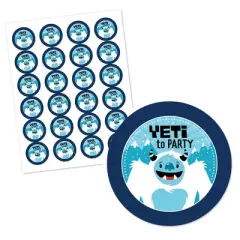 Big Dot of Happiness Yeti to Party - Abominable Snowman Party or Birthday Party Circle Sticker Labels - 24 Count