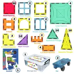 Mag Genius - 108 pieces of Magnetic Shaped Building Tiles STEM Authenticated Educational Toys