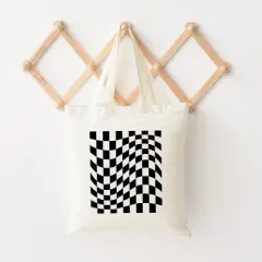 City Creek Prints Checkered Square Canvas Tote Bag - 15x16 - Natural