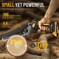 SUGIFT Cordless 8-Inch Mini Chainsaw with Brushless Motor, Safety Lock, Automatic Oiling, and 20V Battery for Yard Work