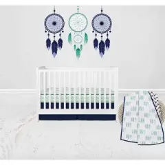 Bacati - Noah Muslin Mint Navy 4 pc Crib Bedding Set with Sleeping Bag