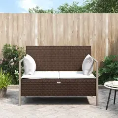 vidaXL 2-Seater Patio Bench with Cushions Poly Rattan - Brown