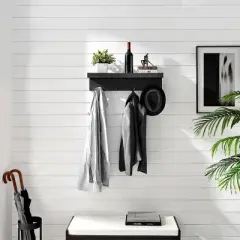 25.6" x 5.75 Wall Mounted Entryway Coat Rack with Decorative Ledge Shelf and Hooks Black - Danya B.