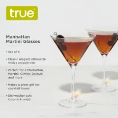 True Manhattan Martini Glass, Crystal Cocktail Coupes, Clear Glass, Cocktail glass set, Dishwasher Safe, Holds 12 oz., Set of 4