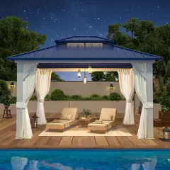 EROMMY 10' X 12' Hardtop Gazebo with Galvanized Steel Roof, All-Season Aluminum Outdoor Pergola with Netting & Curtains